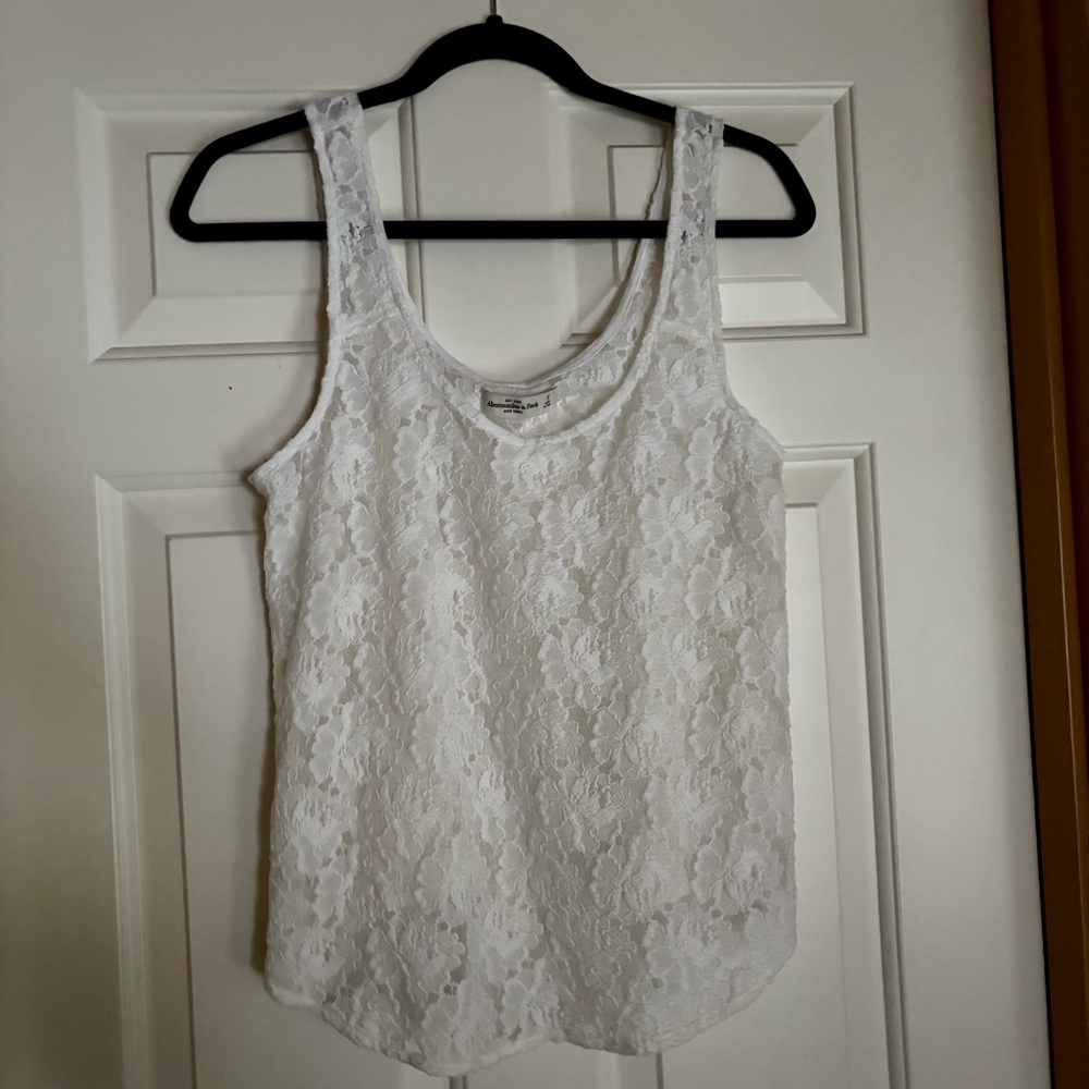 Abercrombie & Fitch Sheer Lace Mesh Floral Tank Top White Cream Size Small
